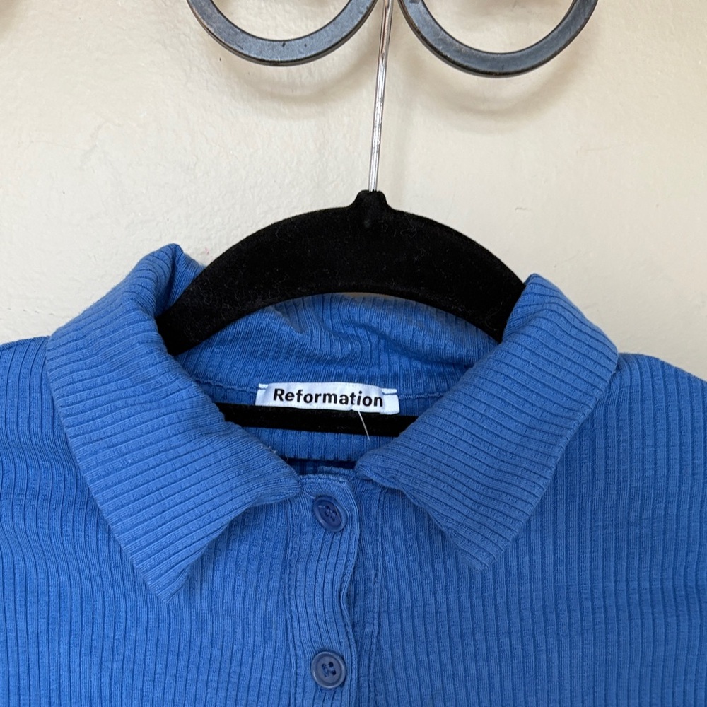 Reformation Blue Button-Up Ribbed Top - Picture 2 of 6
